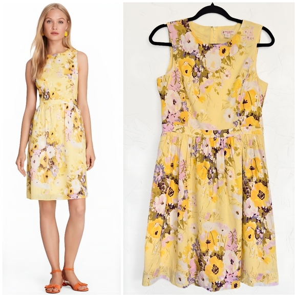 Brooks Brothers Red Fleece Floral Cotton Yellow Purple White Dress, 6 - Picture 1 of 12